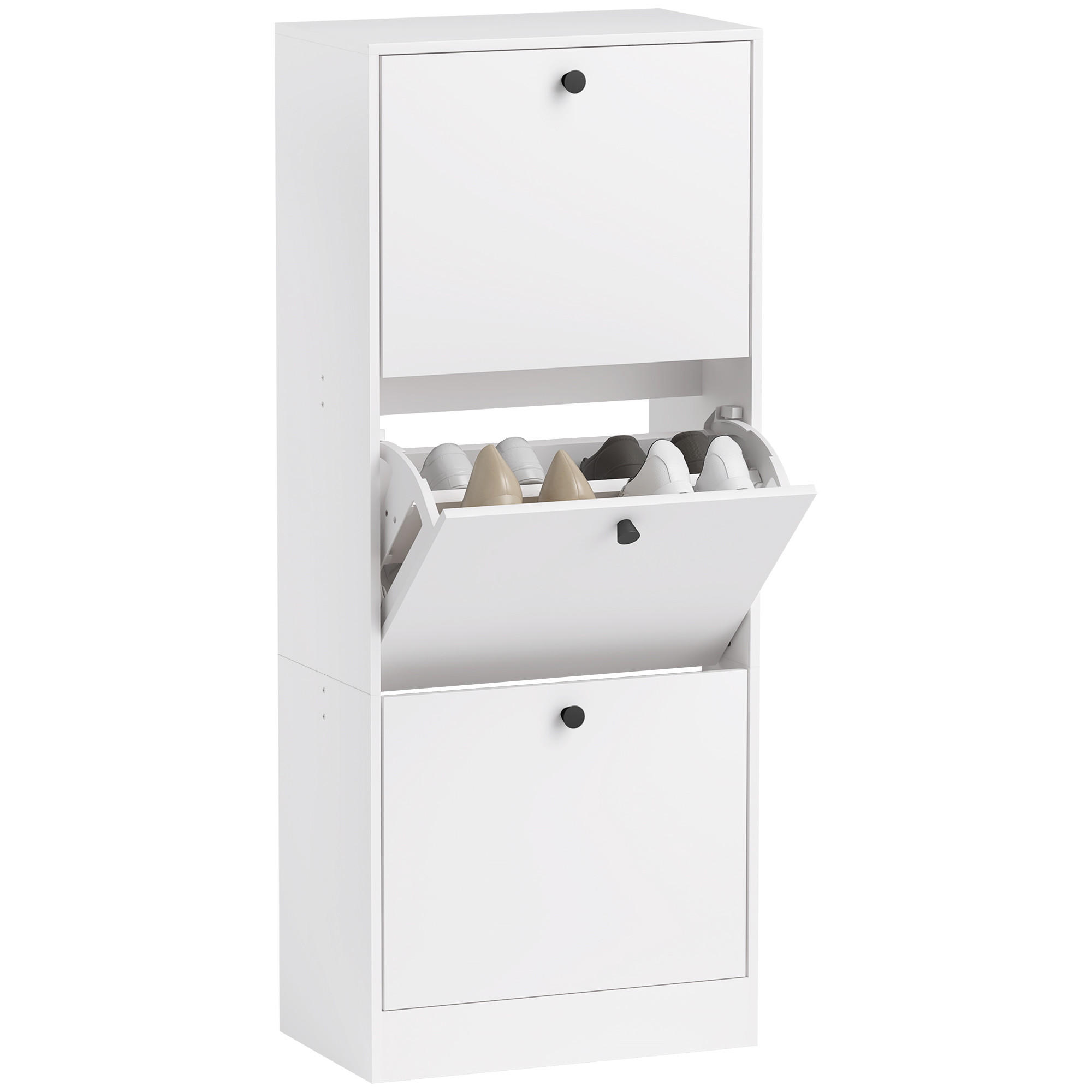 SCHUHSCHRANK mit 3 Klappen, 47 x 28 x 115 cm, Weiß - Weiß, Holzwerkstoff (47/115/28cm) - HOMCOM