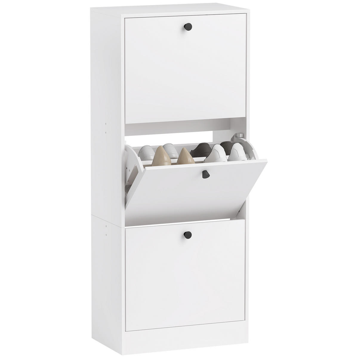 SCHUHSCHRANK mit 3 Klappen, 47 x 28 x 115 cm, Weiß - Weiß, Holzwerkstoff (47/115/28cm) - HOMCOM