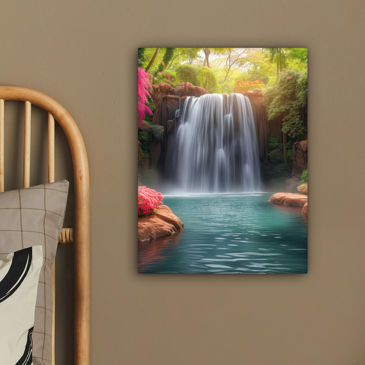 LEINWANDBILD Wasserfall - Natur - Pflanzen - Dschungel - Wasser 30x40 cm - Grün, Textil (30/40cm) - MuchoWow
