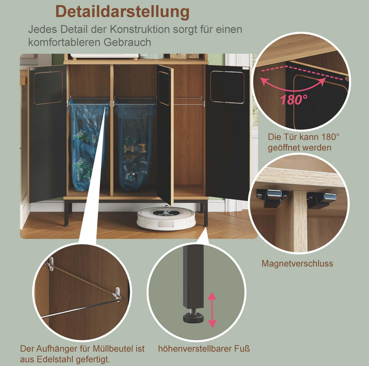 BUFFET 80/35/181 cm natur aus MDF mit Mülltrennung - Naturfarben, Holzwerkstoff (80/181/35cm) - OKWISH