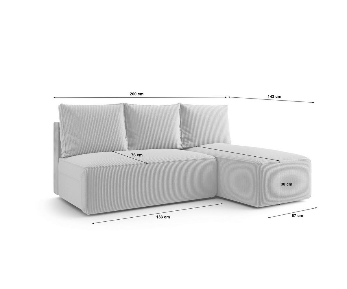 ECKSOFA mit Schlaffunktion SAVIO MINI Quelle 83 Links - Grau, Textil (200/140cm) - Bedante