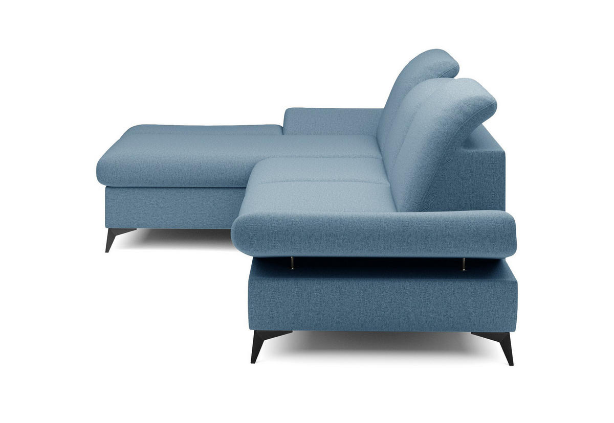 ECKSOFA FELICE L-S Blau Geflochtener Stoff mit Schlaffunktion - Blau, Holz (284/166cm) - MASSENO