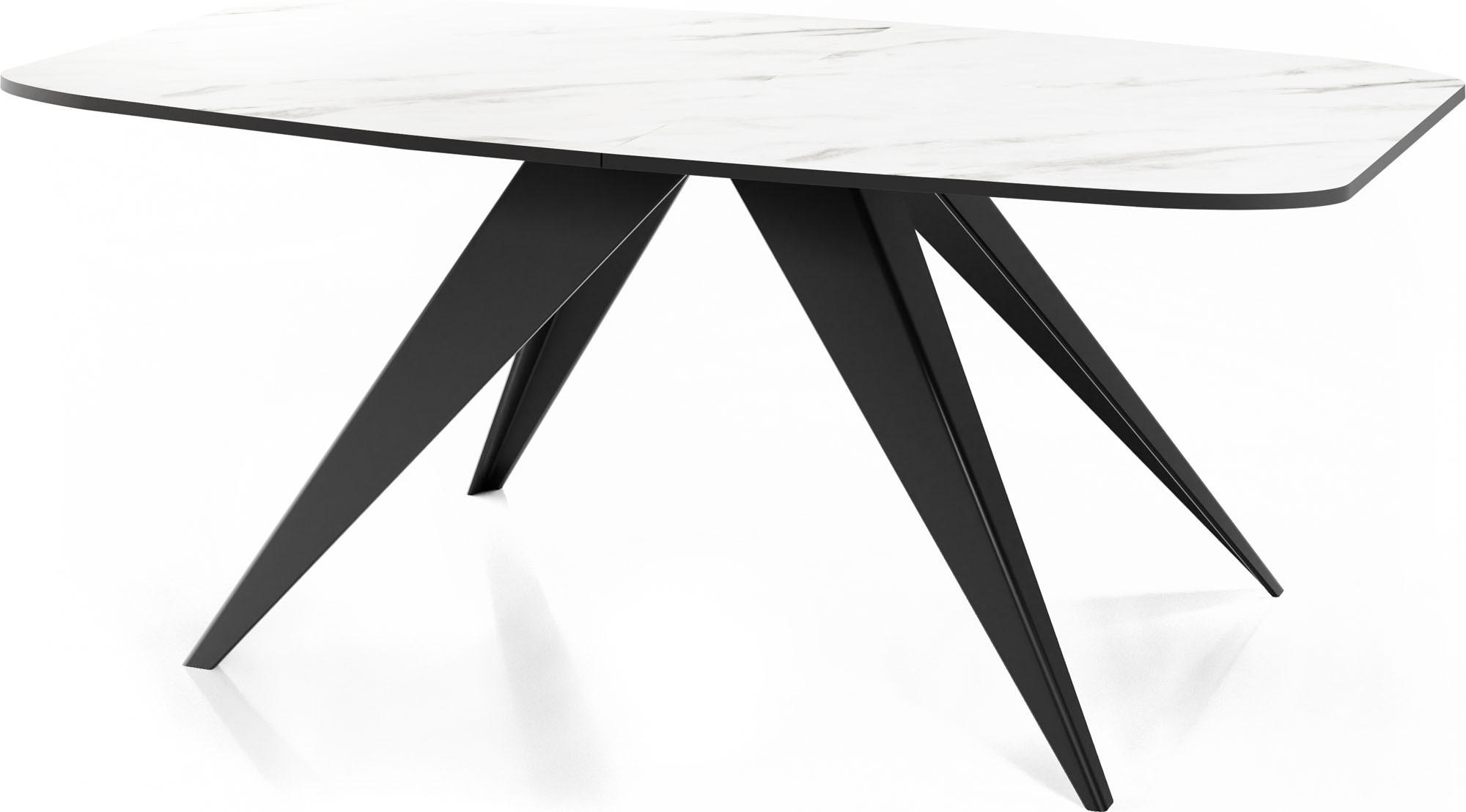 ESSTISCH Foster rechteckig ausziehbar, Marmor Weiß 180-218/90/76 cm - Ecru/Schwarz, Holzwerkstoff/Metall (180/90/76cm) - WFL GROUP