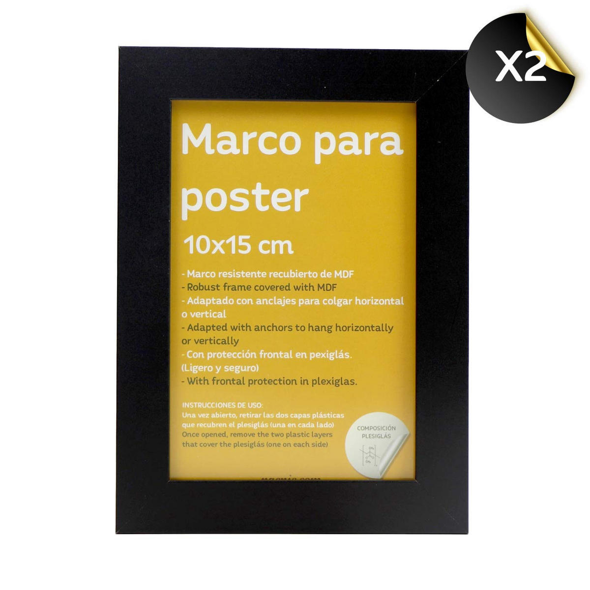 RAHMEN Set mit 10 aus MDF und Acrylglas Schutz und Aussteller für Fotografien, Bilder, Poster, Gemälde Farbe Schwarz 20x25, 13x18, 10x15 cm - Schwarz, Holz (20/3/25cm) - Nacnic