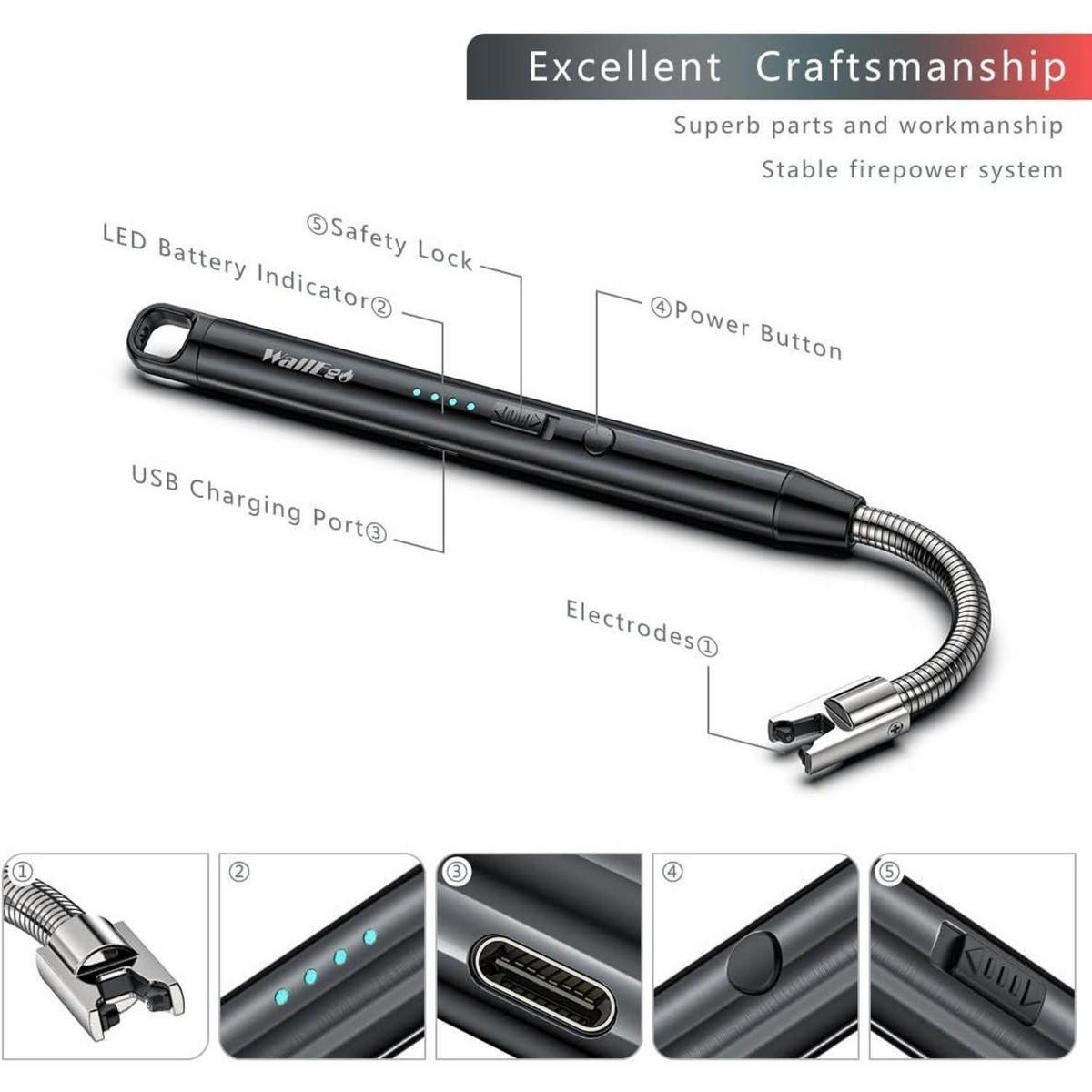 ELEKTRISCHES Feuerzeug 2er Set USB Aufladbar Winddicht Flexibel - Multicolor, Metall (1.5/1.5/22cm)