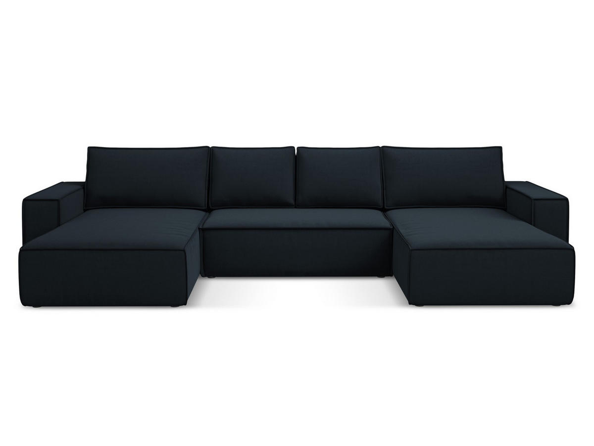 WOHNLANDSCHAFT Samt Stoff Blau - Blau/Schwarz, Kunststoff/Textil (398/82/185cm) - Makamii