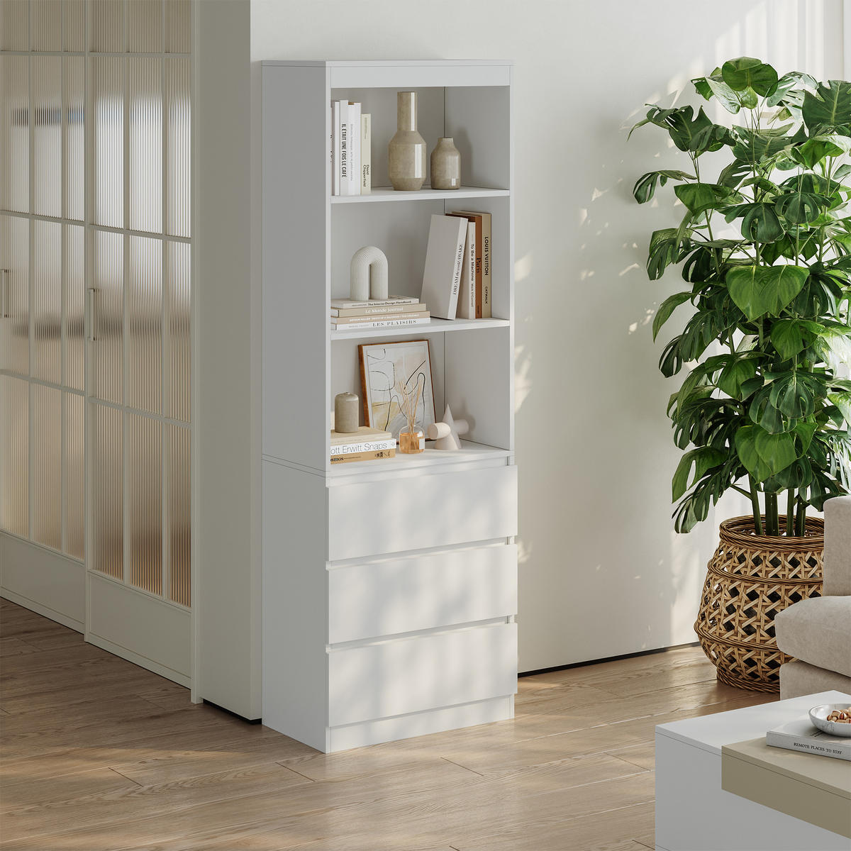 KNIHOVNA Les - bílá, kompozitní dřevo (60/180/35cm) - [en.casa]
