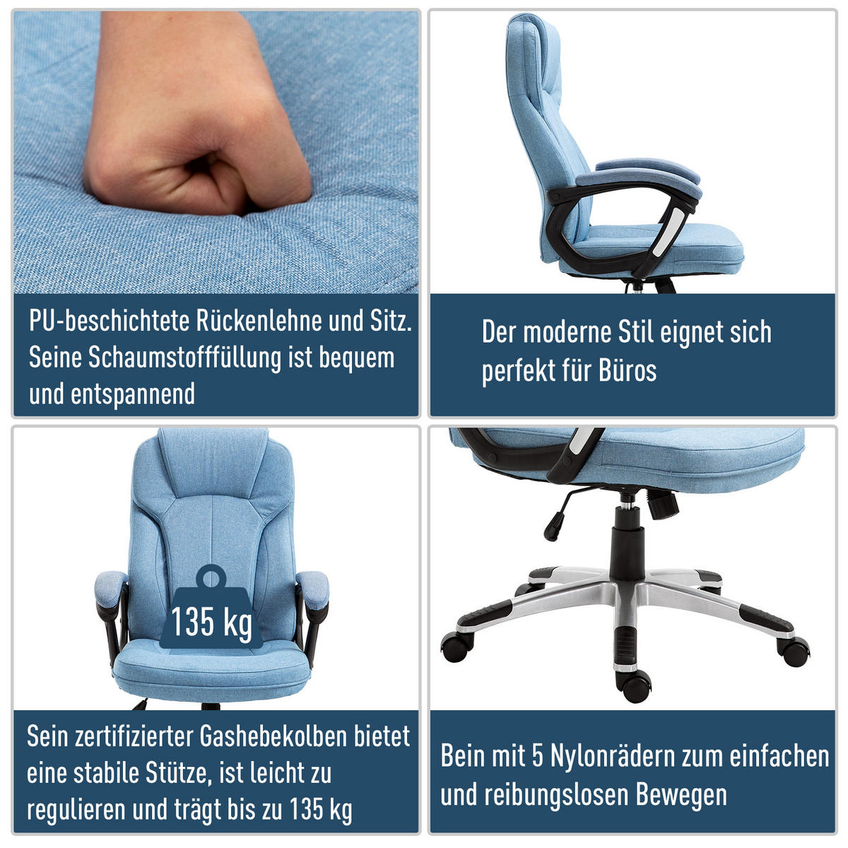 BÜROSTUHL Mölndal Lund Hellblau Schaumstoff 120 cm - Blau, Kunststoff/Textil (75/66/120cm) - Jamb