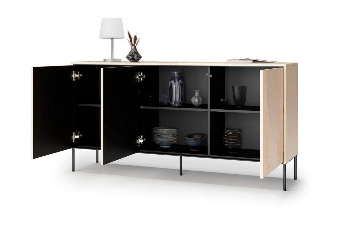 KOMMODE FAVOS 03 167/85/40 cm in Eiche Vincenza hell und Schwarz mit LED - Eichefarben/Schwarz, Holzwerkstoff (167/85/40cm) - Deine Möbel 24