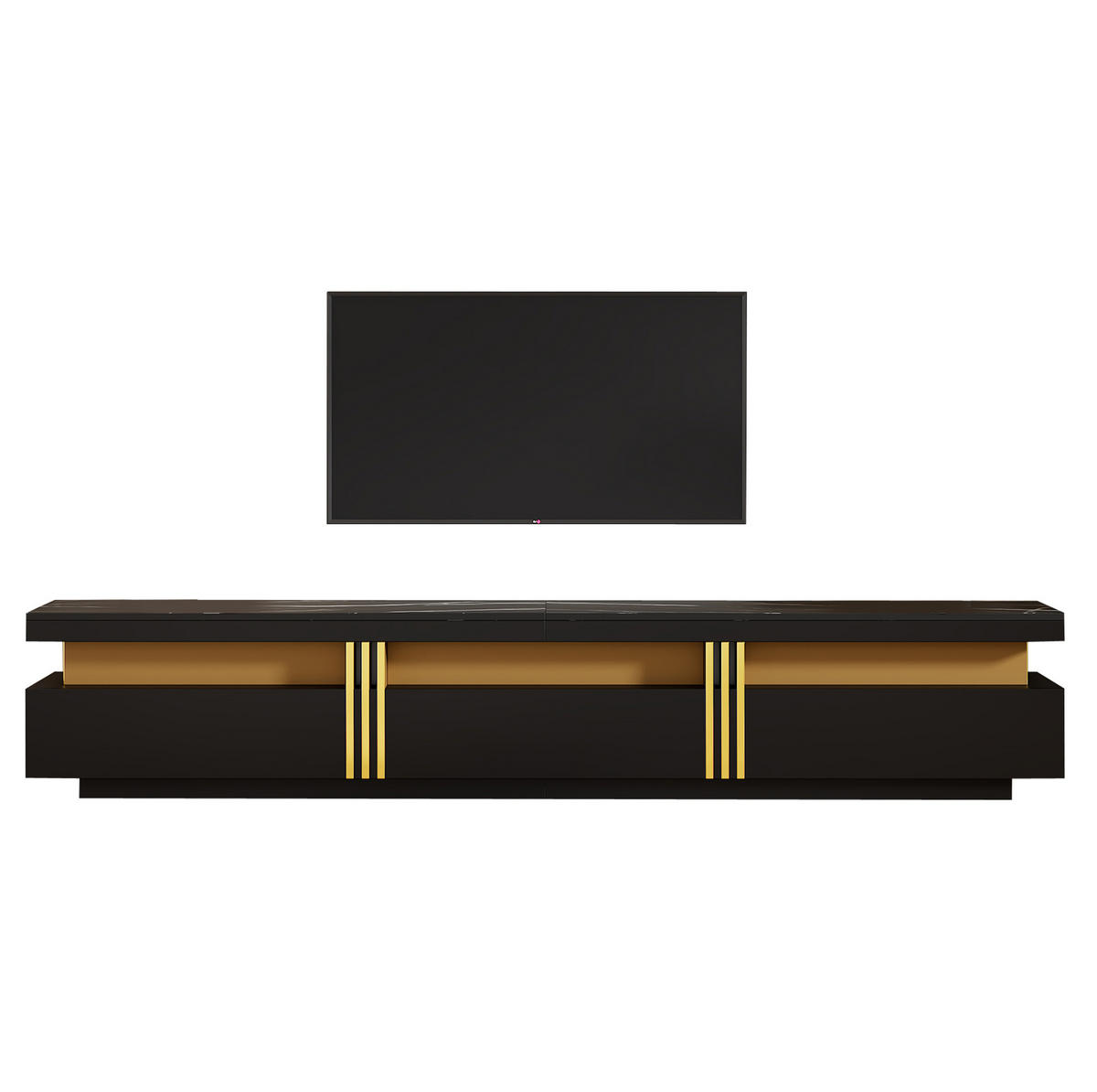 TV-SCHRANK in schwarzer Marmor-Optik mit 3 Schubladen 200/40/42 cm - Schwarz, Holzwerkstoff (200/42/40cm) - Redom