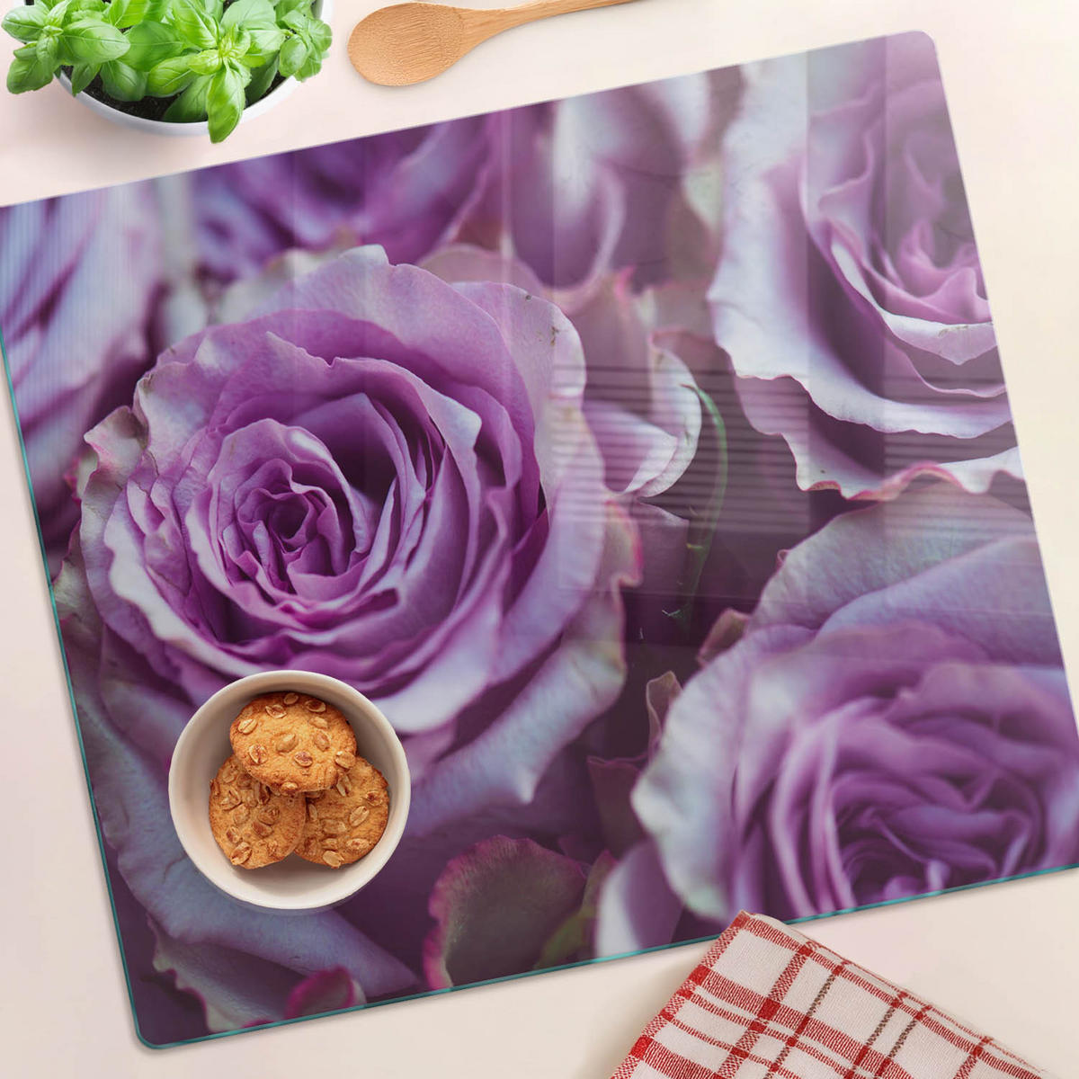 GLASPLATTE 60x52 cm Lila Rosen - Lila, Glas (60/0.4/52cm) - TULUP