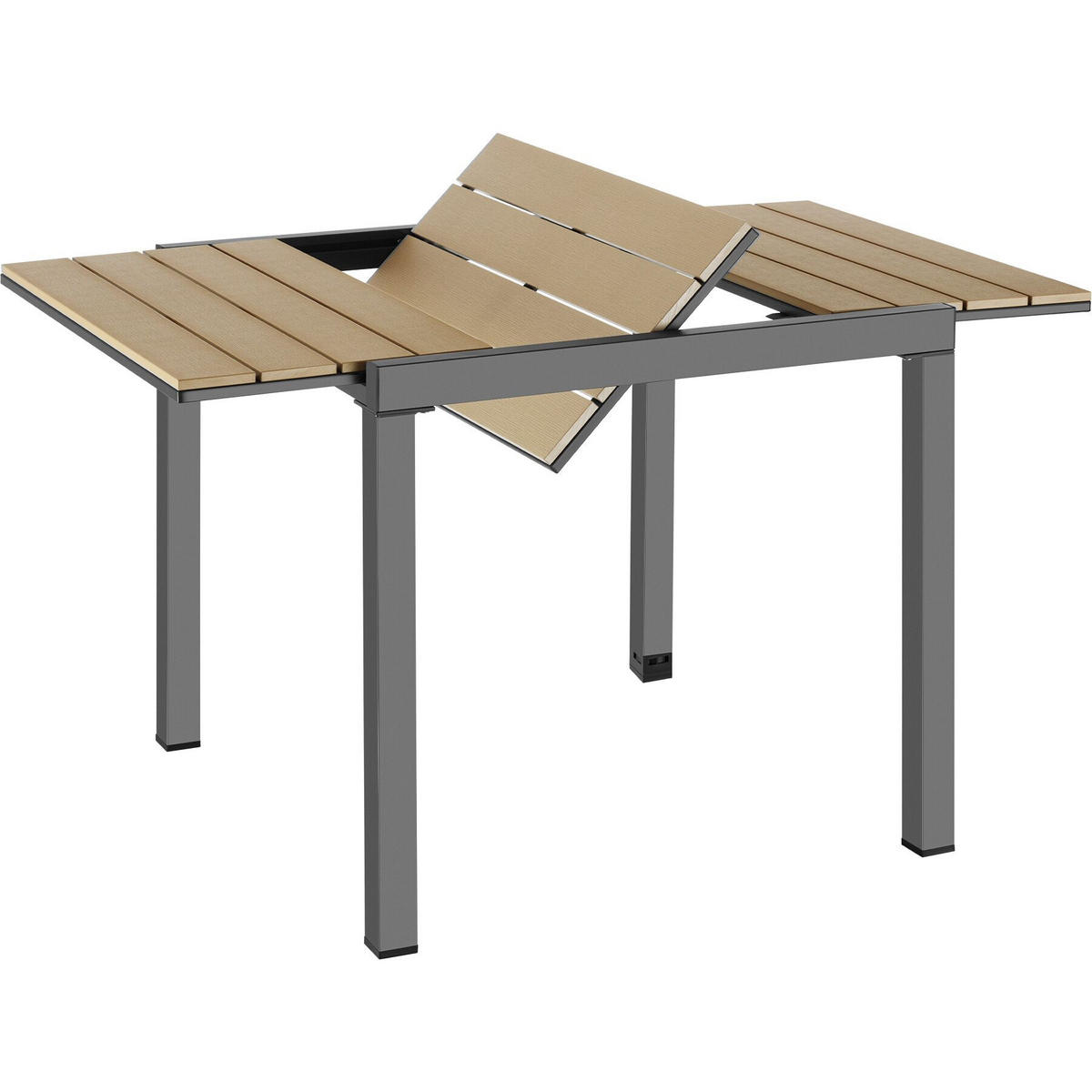 GARTENTISCH Inca, 80–120 x 80 x 74 cm, schwarz/braun - Schwarz/Braun, Kunststoff (120/80/74cm) - tectake