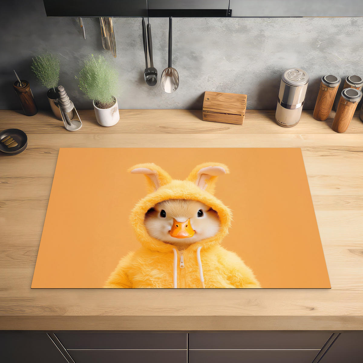 HERDABDECKPLATTE Osterhase - Kostüm - Ente Ceranfeldabdeckung 78x52 cm - Gelb, Kunststoff (78/52/0.2cm) - MuchoWow