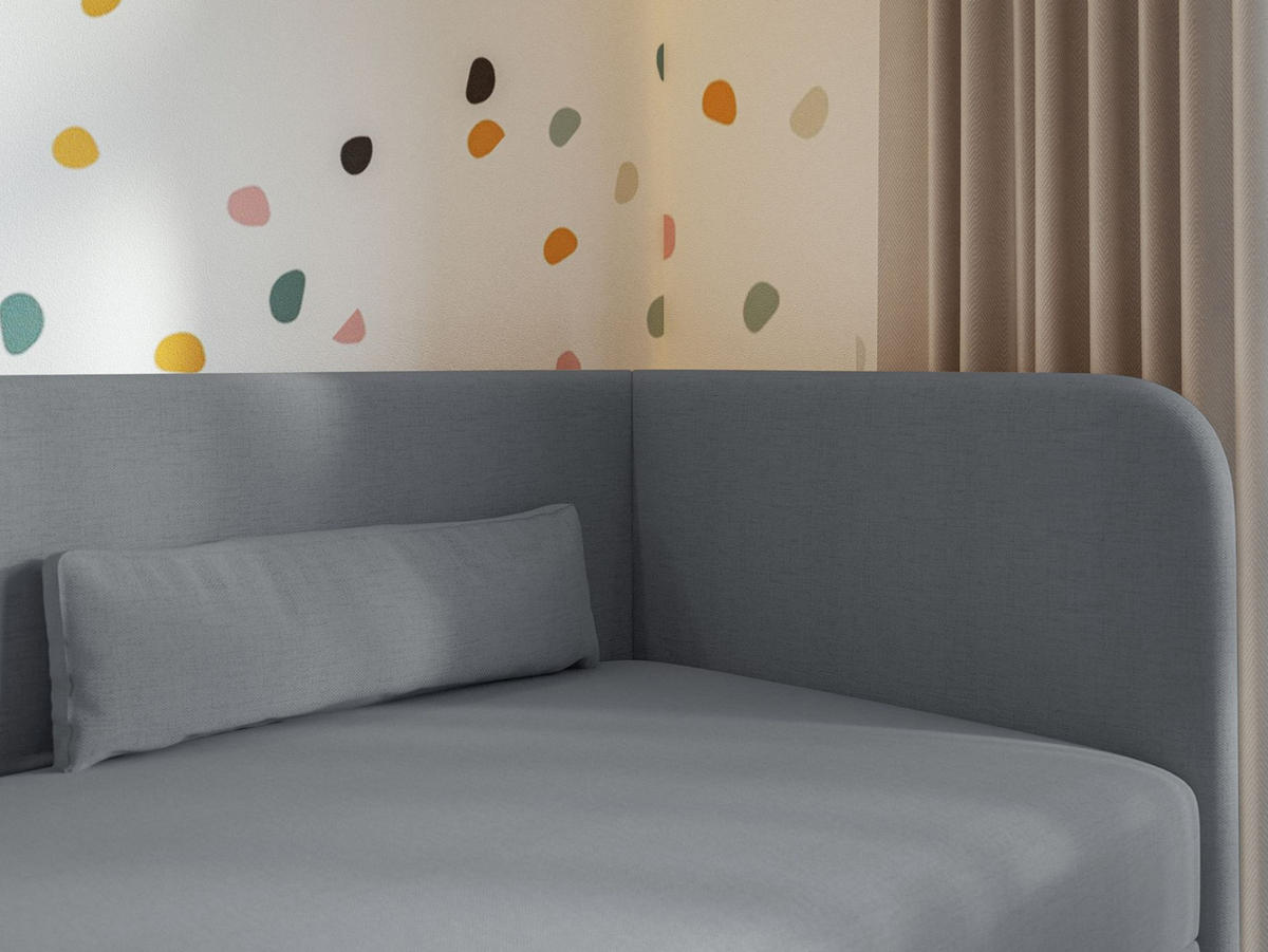 JUGENDBETT Calmmo Dunkelgrau mit Chenille-Bezug, Kopfteil rechts - Dunkelgrau, Textil (90/200cm) - Selsey