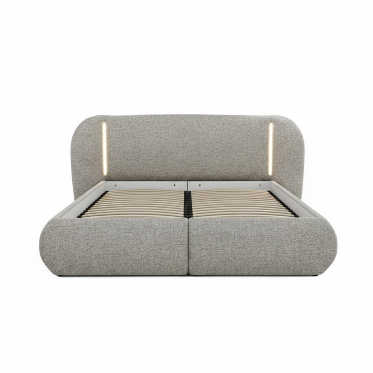 POLSTERBETT Corfu mit LED-Beleuchtung, mit Bettkasten, rundliche Formen, 140x200, Cappuccino - Cappuccino, Textil/Metall (140/200cm) - Beautysofa