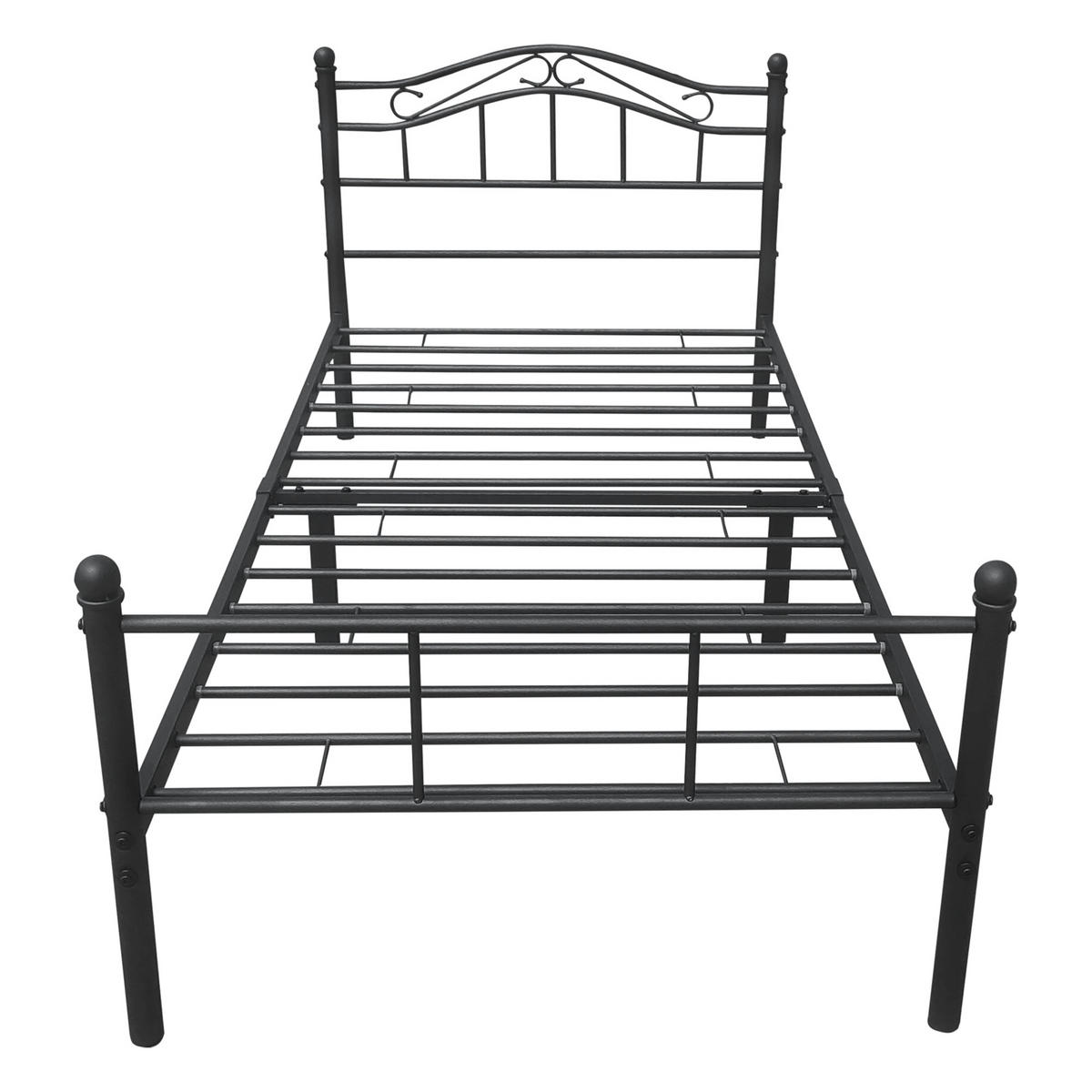 METALLBETT Florenz mit Matratze - Schwarz, Textil/Metall (120/200cm) - [en.casa]