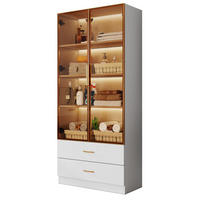 BADSCHRANK in Weiß Highboard mit LED-Lichtleiste Glastür 2 große Schubladen 2 Türen , B75/T34.5/H170cm - Weiß, Glas/Holzwerkstoff (75/170/34.5cm) - STILVORA