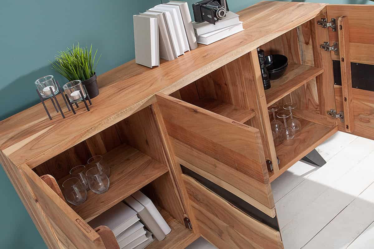 SIDEBOARD AMAZONAS Akazie Natur 150cm - Schwarz/Braun, Holz/Metall (150/85/43cm) - riess-ambiente