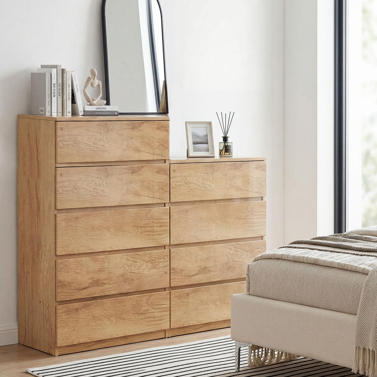 KOMOODE DE-12863 4 Schubladen, grifflos, minimalistisch Natur - Naturfarben, Holzwerkstoff (60/80/40cm) - ComfortXL