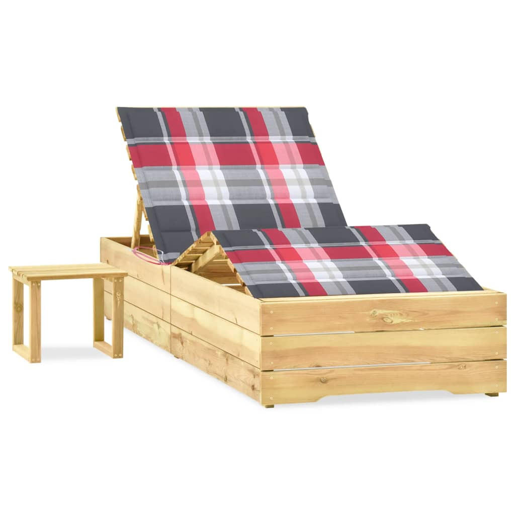 GARTEN-SONNENLIEGE mit Tisch und Auflage Kiefer Imprägniert - Multicolor, Holz (90/75/198cm) - furnicato