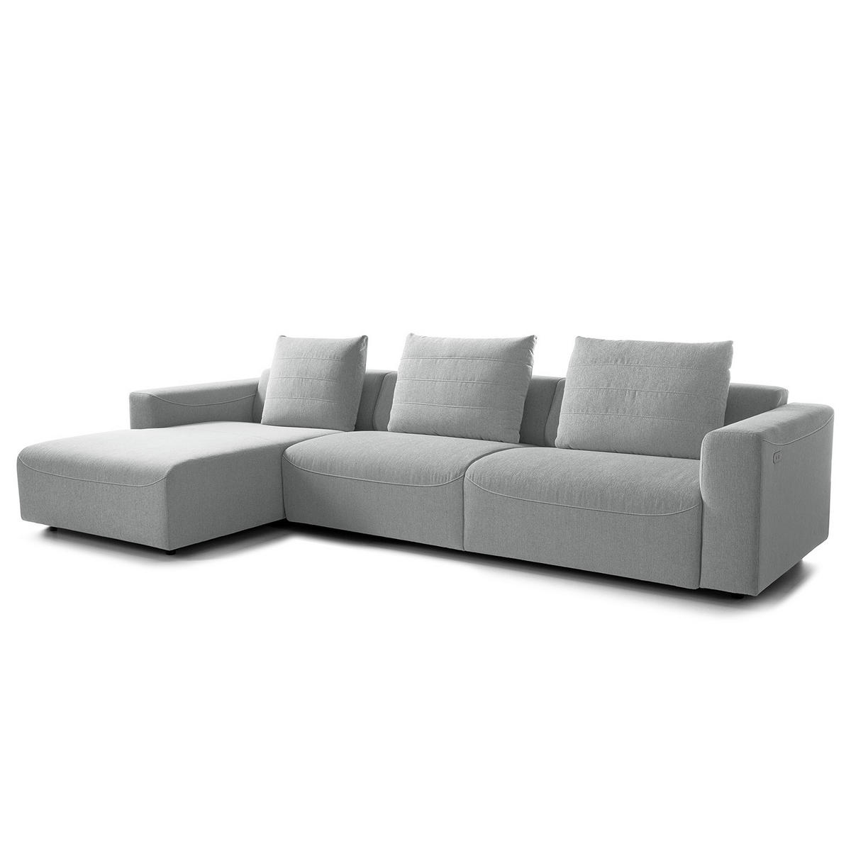 3-SITZER ECKSOFA mit Longchair - Webstoff - Hellgrau/Schwarz, Kunststoff/Textil (320/170cm) - home24