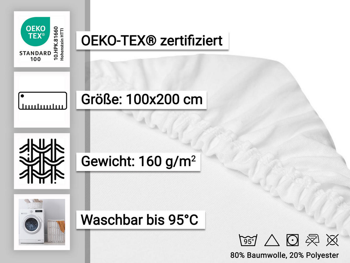 SPANNBETTLAKEN, 100x200 cm, 80% Baumwolle, 20% Polyester - Weiß, Naturmaterialien (100/200cm) - Zollner