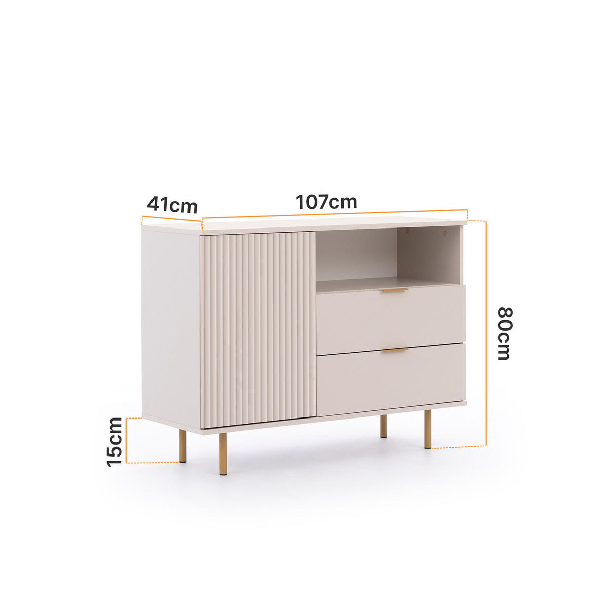 KOMMODE Nubia K1D2S Kaschmir - Kaschmir/Goldfarben, Holzwerkstoff/Metall (107/80/41cm) - Ravio
