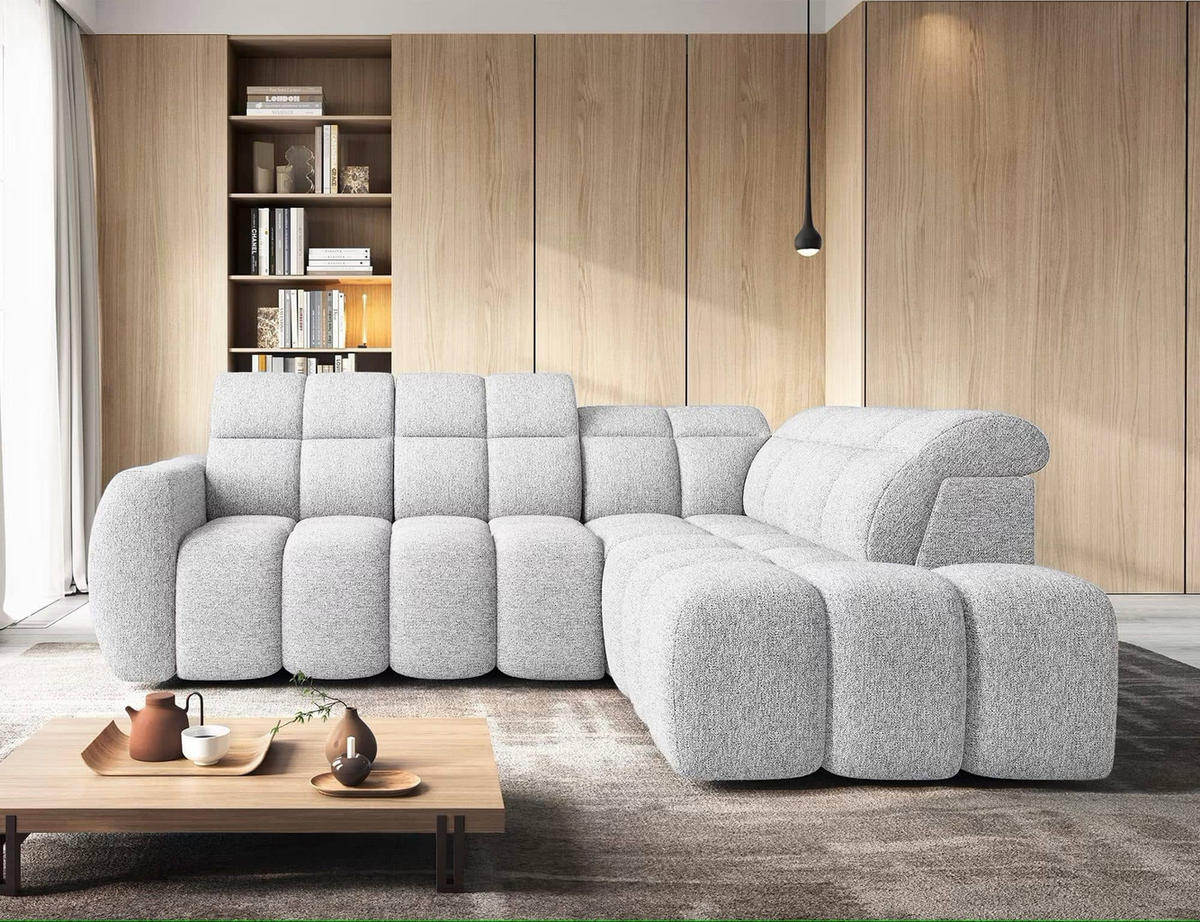 SOFA Falconn – Modernes Ecksofa mit Elektrischem Sitzvorschub und Integriertem Bettkasten - Chromfarben/Gelb, Holz/Textil (25.8/20.8cm) - Eltap