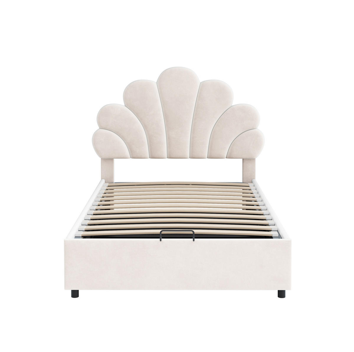 BETT mit hydraulischem Stauraum 90x200 cm Samt Beige - Beige, Metall (90/200cm) - Beauniv