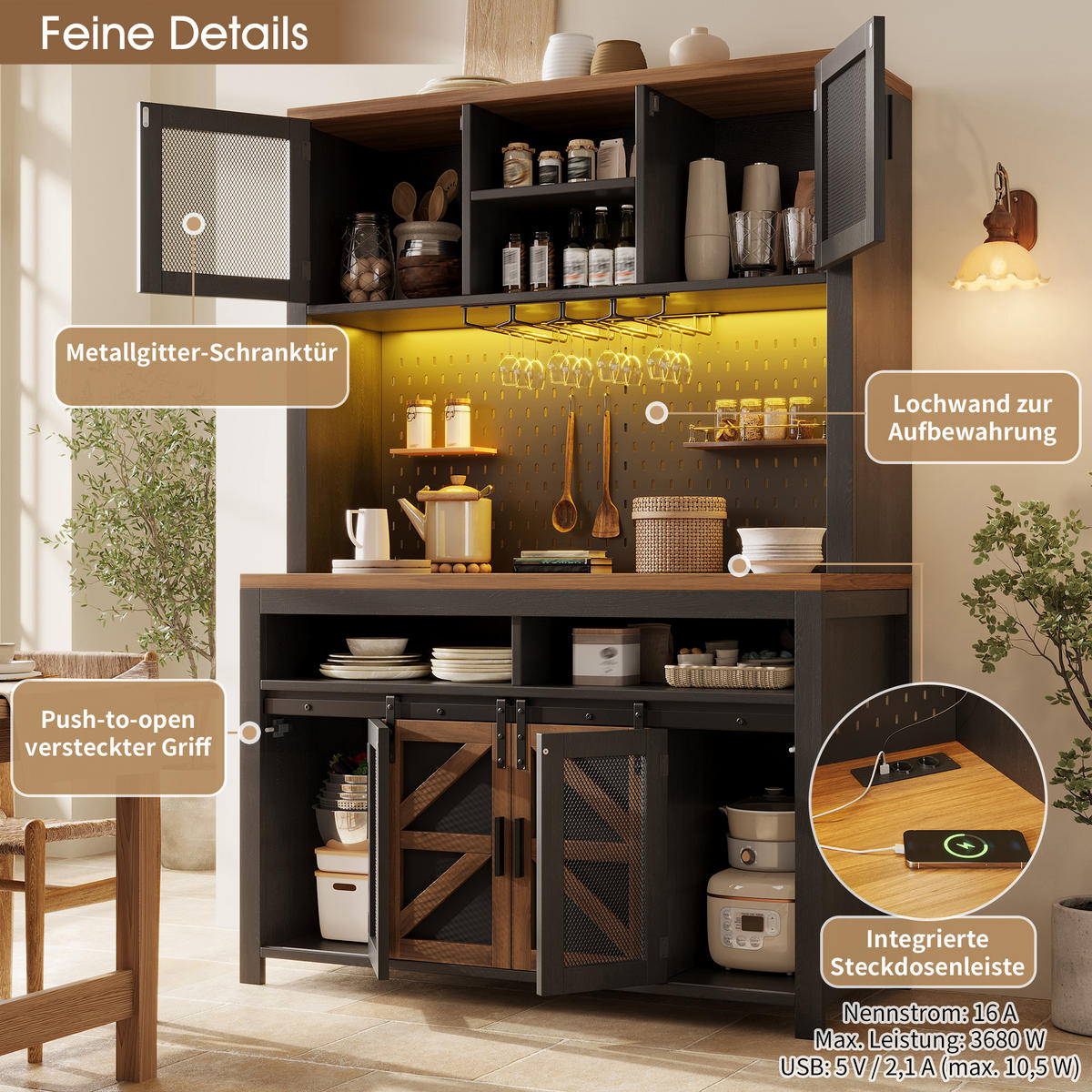 BUFFETSCHRANK Schwarz 120/40/174.5 cm - Schwarz, Holz (120/174.5/40cm) - PANGIVO
