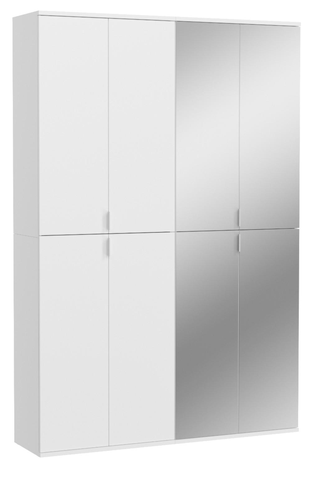 GARDEROBENSCHRANK weiß Hochglanz 122 cm, Schuhschrank mit Spiegel - Chromfarben/Weiß Hochglanz, Glas/Holzwerkstoff (122/193/34cm) - Inn.Furn