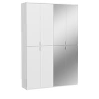 GARDEROBENSCHRANK weiß Hochglanz 122 cm, Schuhschrank mit Spiegel - Chromfarben/Weiß Hochglanz, Glas/Holzwerkstoff (122/193/34cm) - Inn.Furn