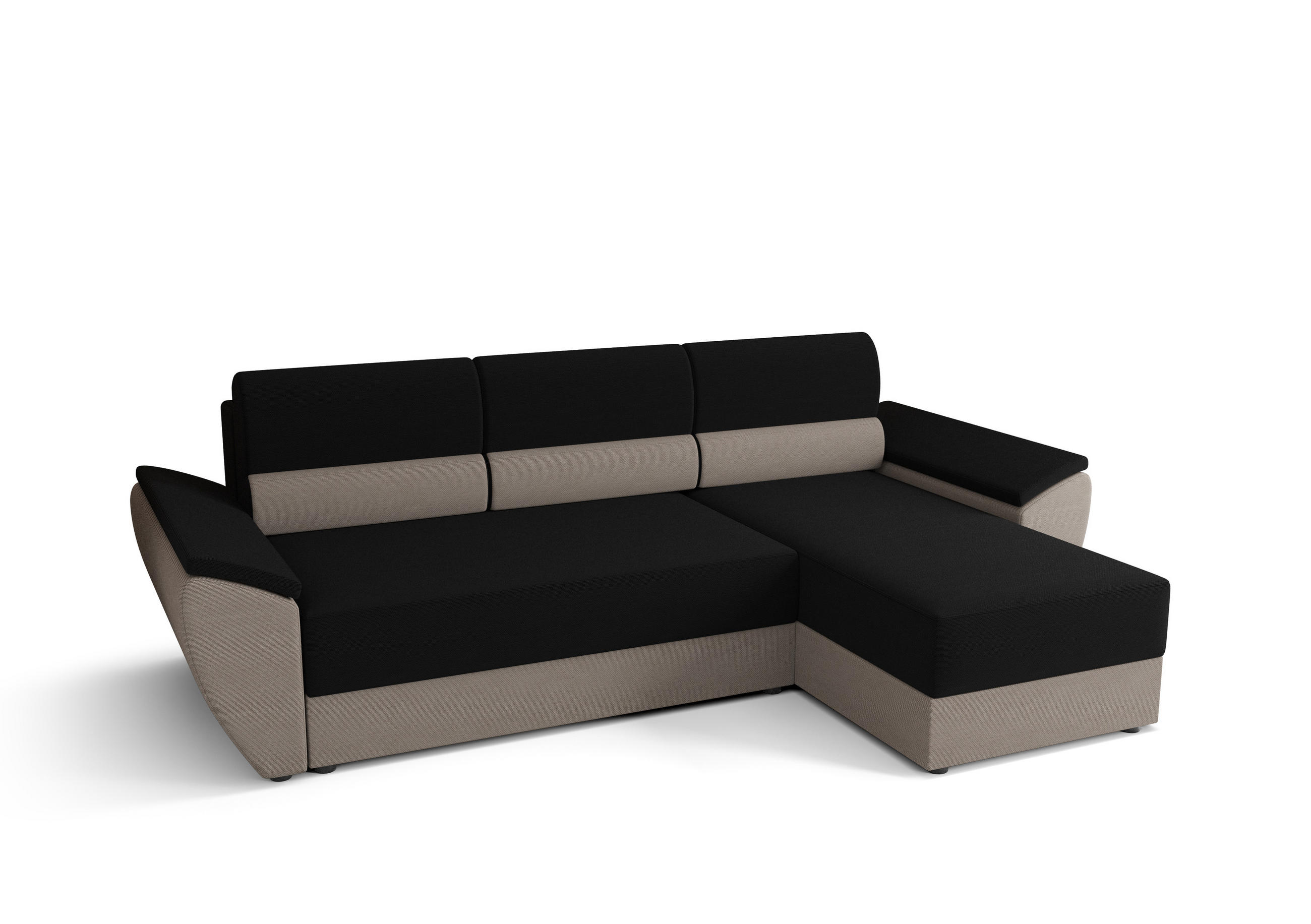 ECKSOFA L REBI L2 Rainbow 15/83 Rechts mit Schlaffunktion, L-Form - Beige/Schwarz, Textil (251/140cm)