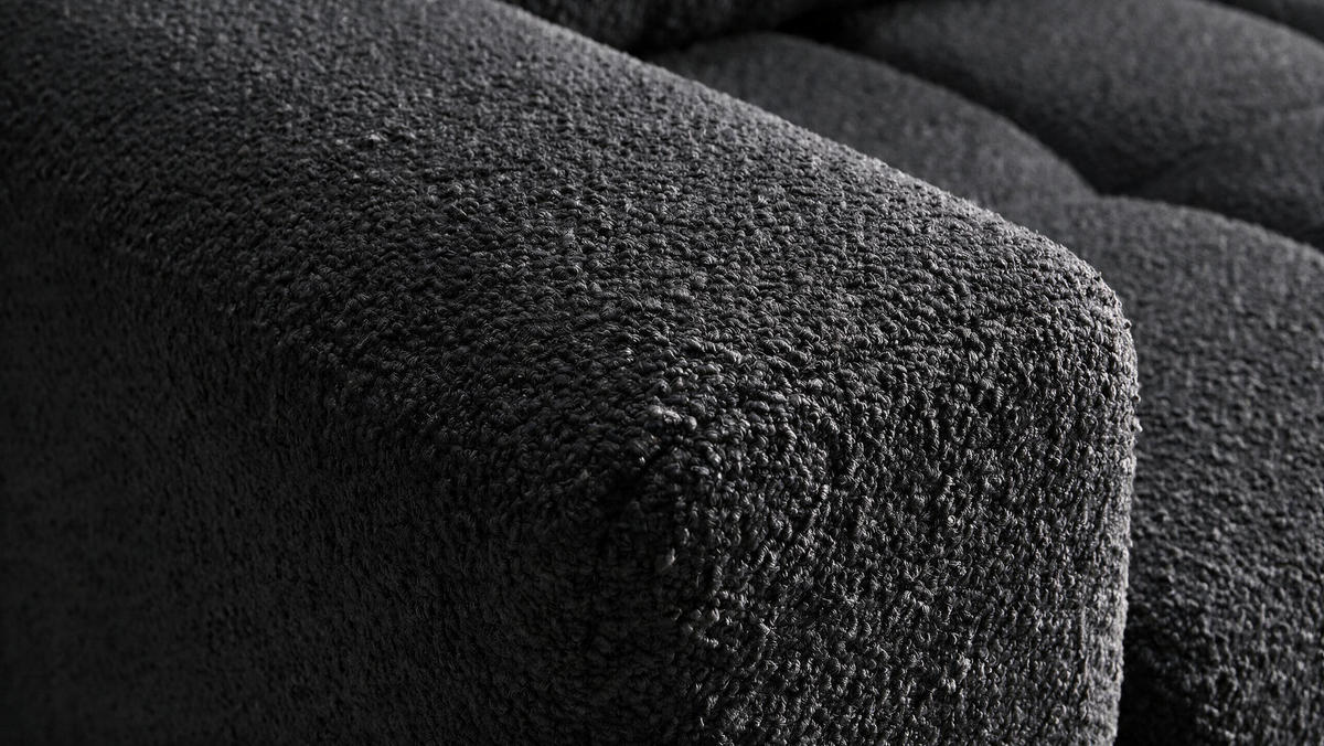 ECKSOFA Ovia mit Bettkasten und Schlaffunktion, Bouclé-Stoff in L-Form - Schwarz, Textil (270/185cm)