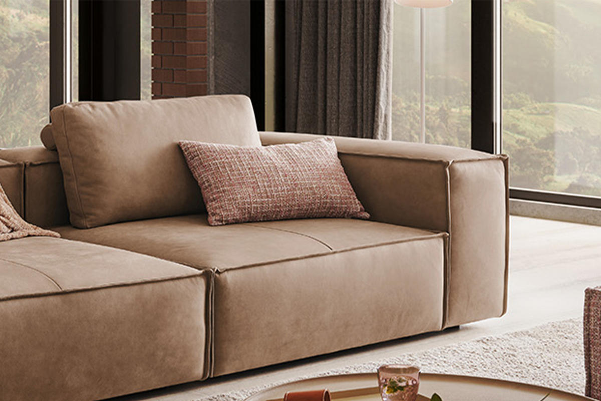 SOFA CARMO Taupe Leder - Taupe/Schwarz, Leder/Kunststoff (266/68/118cm) - KAWOLA