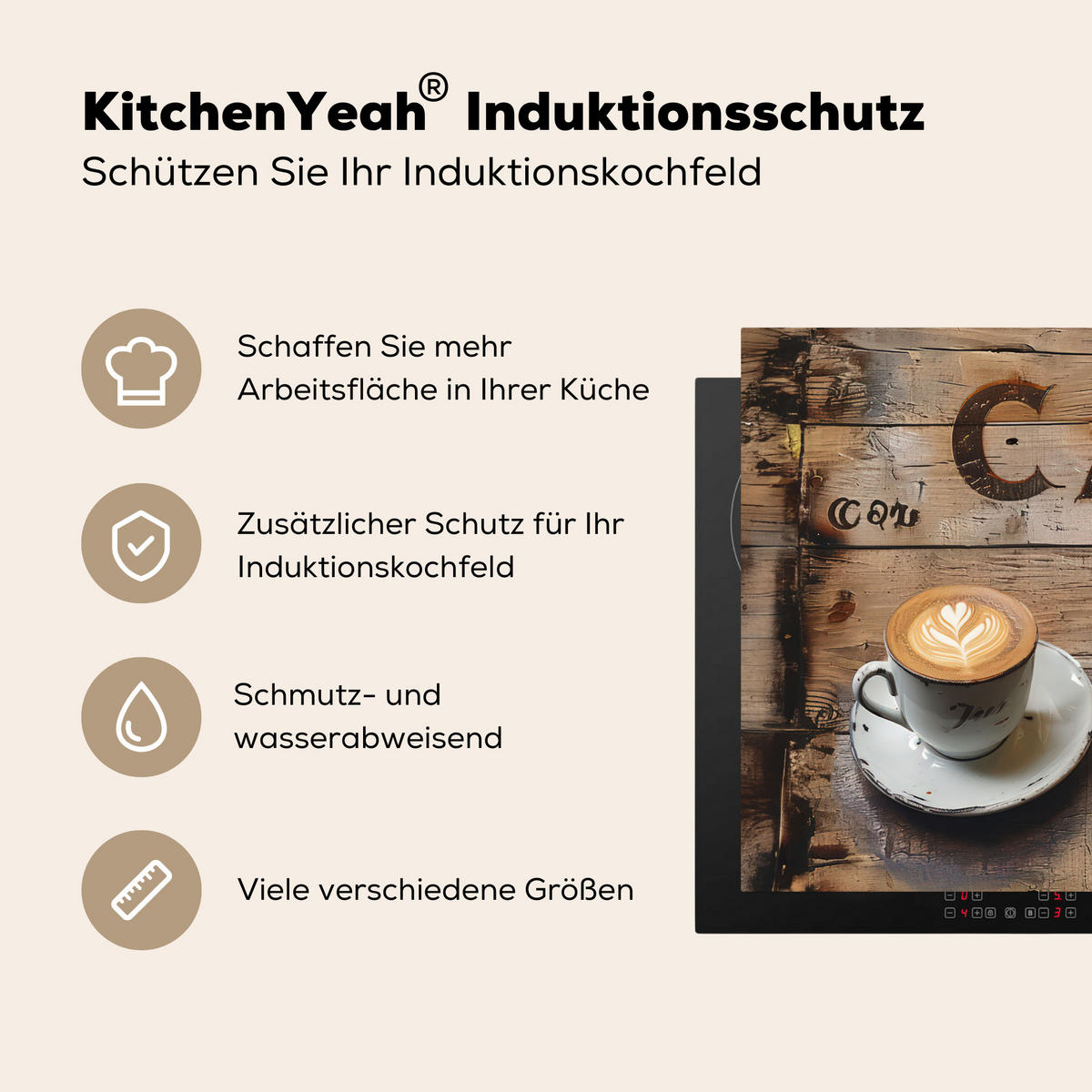 HERDABDECKPLATTE Cafe - Holz - Kaffee - Regale Induktionsmatte 71x52 cm - Schwarz, Kunststoff (71/52/0.2cm) - MuchoWow