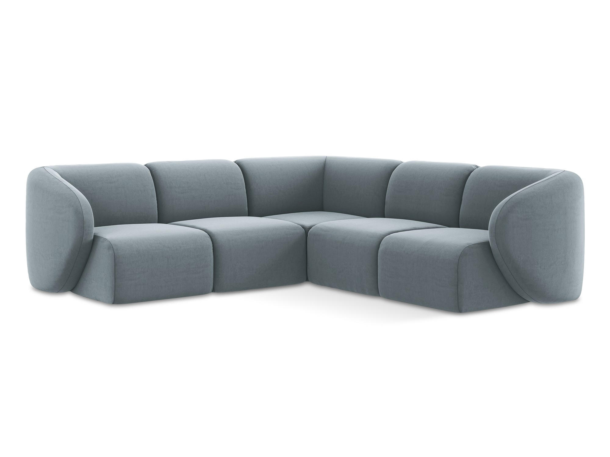 ECKSOFA Samt Stoff Blau - Schwarz/Hellblau, Holzwerkstoff/Kunststoff (251/251cm) - Makamii
