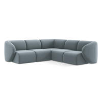 ECKSOFA Samt Stoff Blau - Schwarz/Hellblau, Holzwerkstoff/Kunststoff (251/251cm) - Makamii
