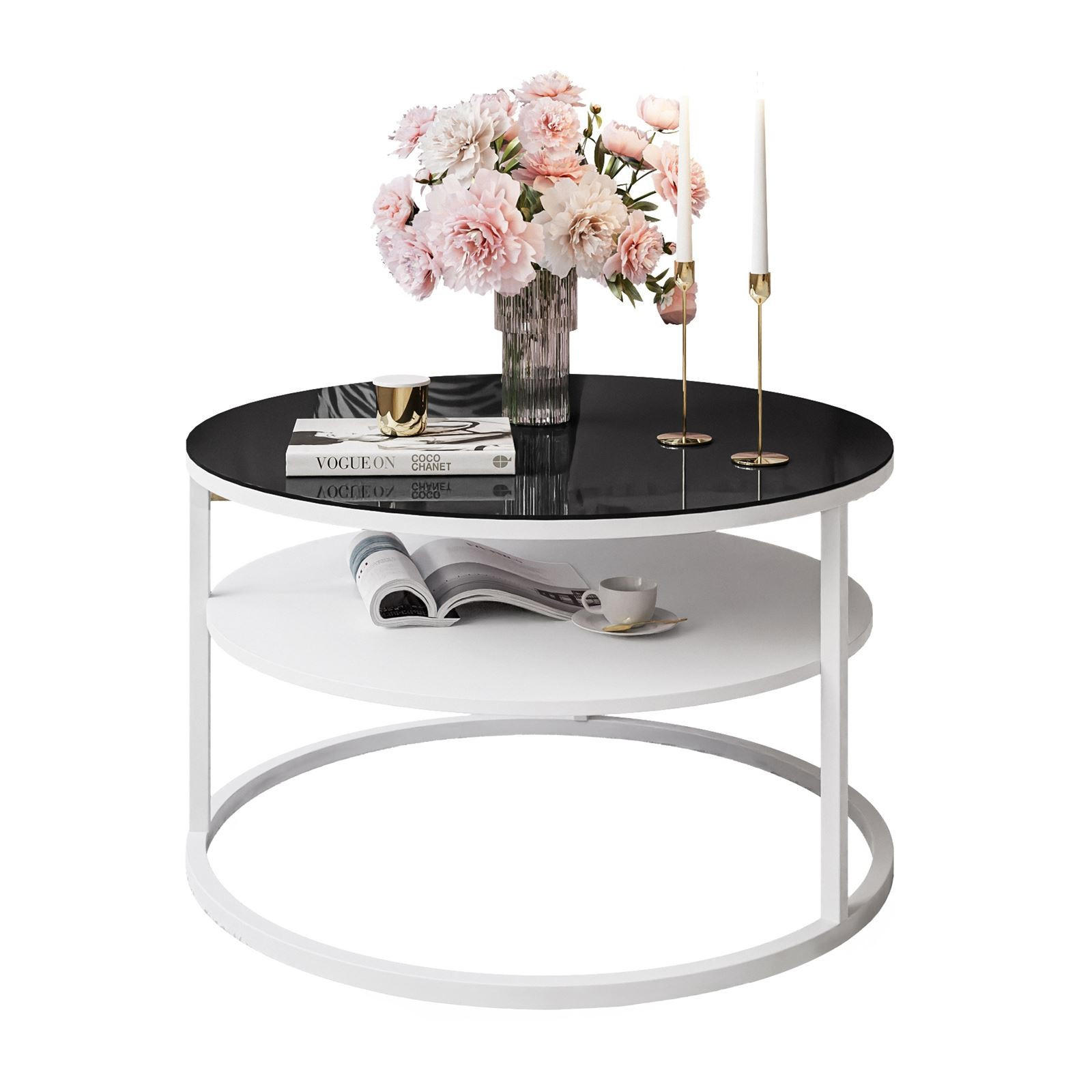 COUCHTISCH CIRI GLASS mit Regal - Weiß, Glas (70/70/47.4cm) - Lookway