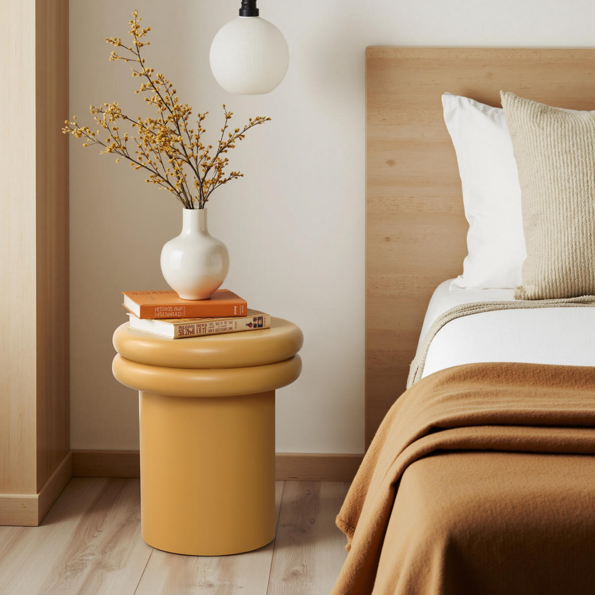 BEISTELLTISCH Rund, Orange & Holz mit Doppelplatte | Ø35 x H40 cm - Orange, Holzwerkstoff (35/35/40cm) - Hometopia