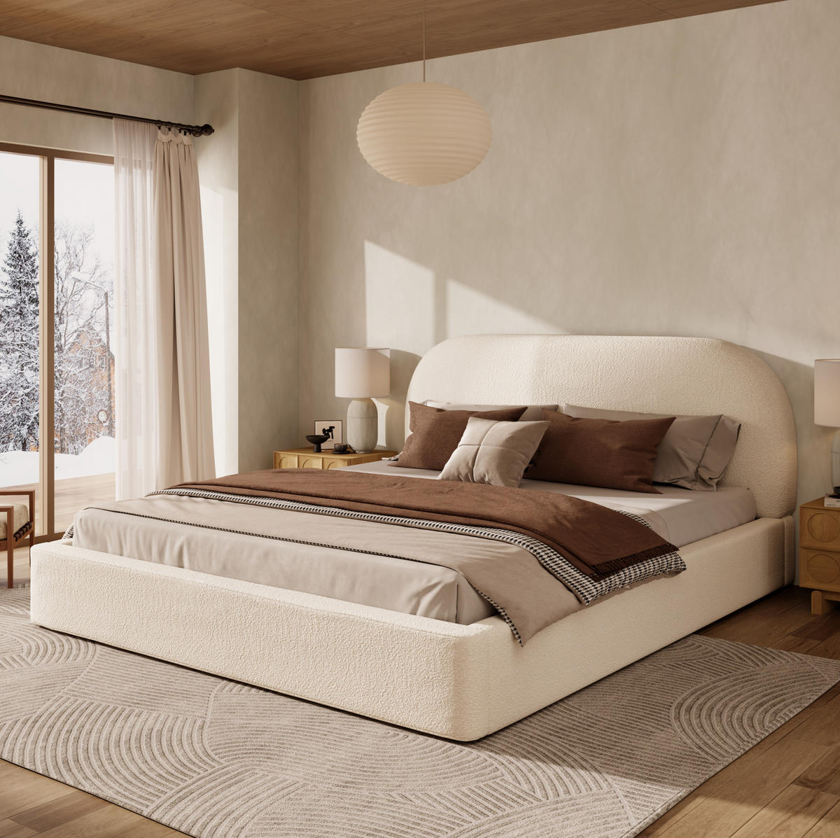 BETT mit Lattenrost Bouclé Beige - Beige, Metall (180/200cm) - Meubliv