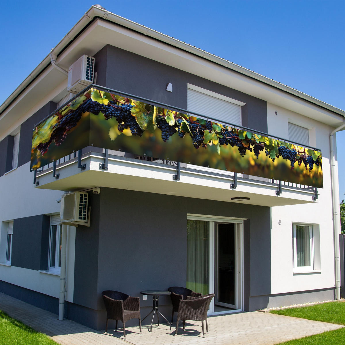 BALKON-SICHTSCHUTZ Trauben - Wein - Natur - Grün - Weinrot, Kunststoff (500/75cm) - MuchoWow