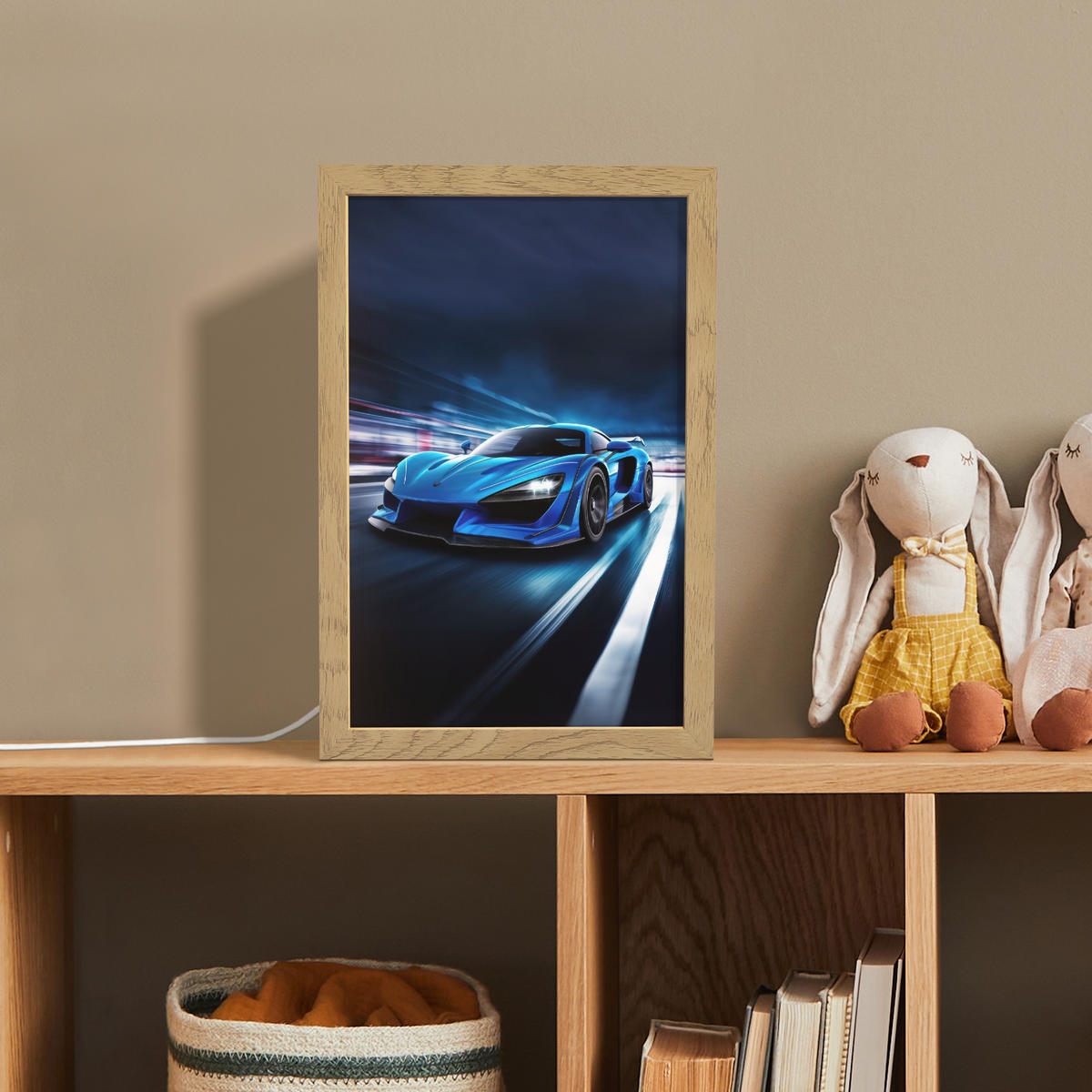 NACHTTISCHLAMPE Auto - Blau - Jungen - Kind 20x30 cm - Blau, Holzwerkstoff (8/20/30cm)