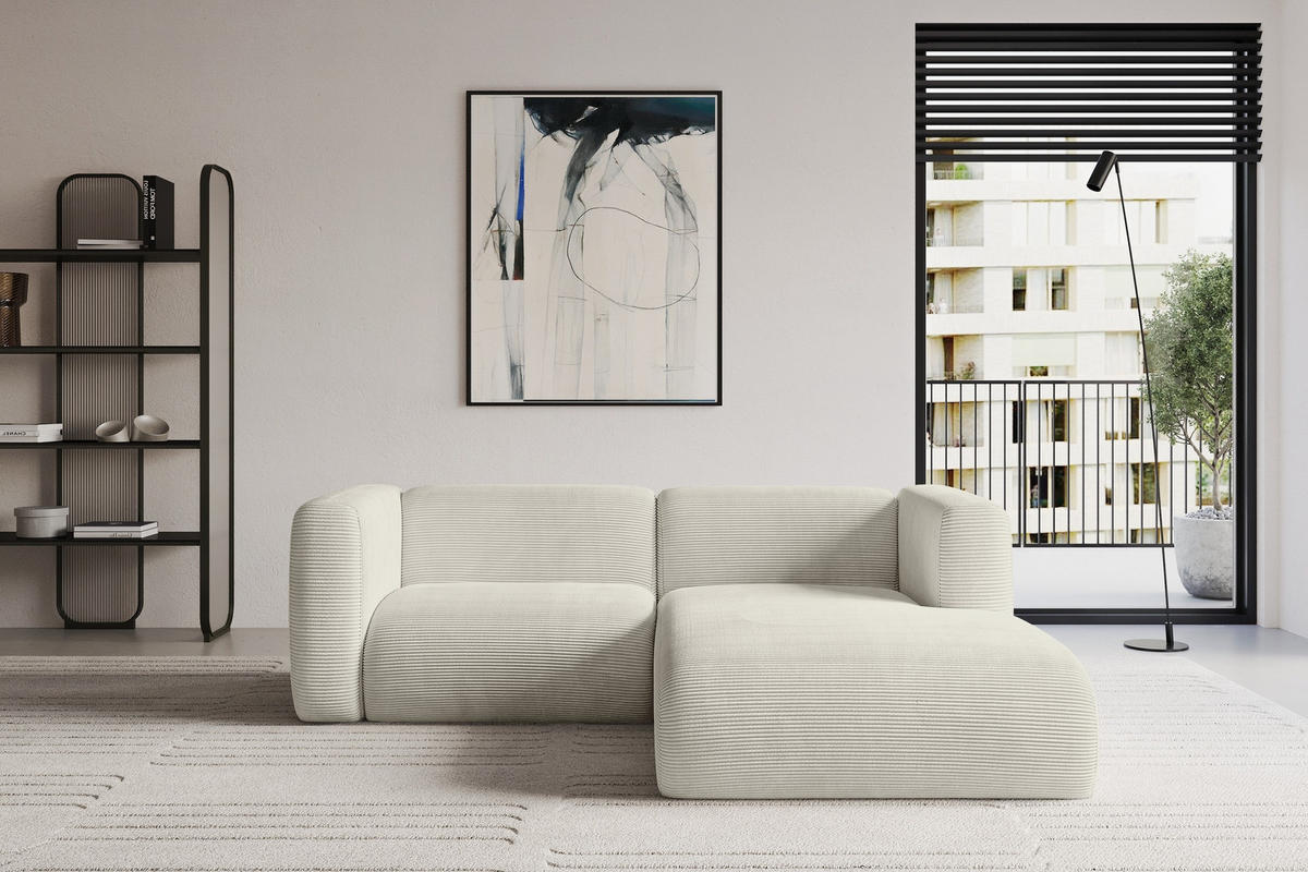 ECKSOFA Ottomane Rechts MIRA-L1 227x179x89 Creme Cord - Ecru/Creme, Holzwerkstoff/Kunststoff (227/179cm) - ALTDECOR