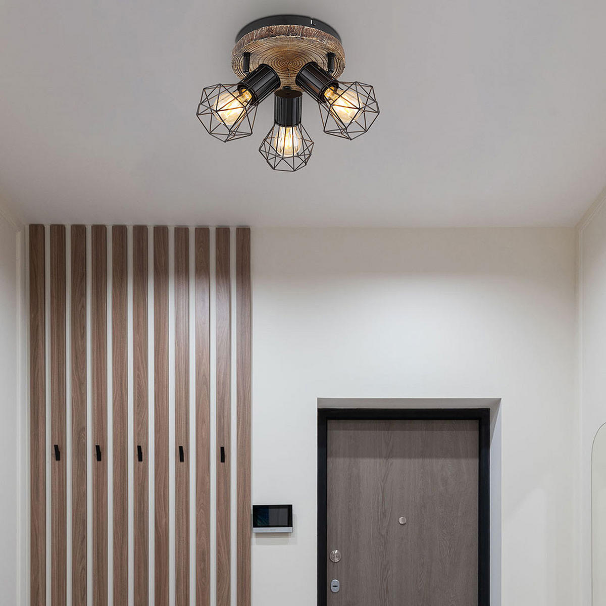 DECKENLEUCHTE PRISKA Holzoptik Schwarz Metall - Schwarz, Metall (30/30/30cm) - Globo Lighting