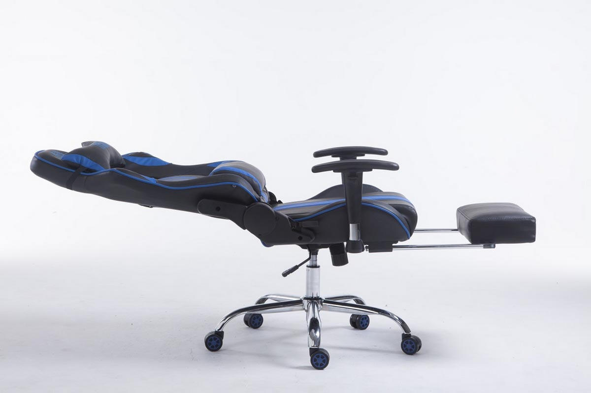 GAMINGSTUHL Limitless-2, Kunstleder mit Fußablage Schwarz/Blau - Blau, Textil/Metall (70/135/58cm) - TPFLiving