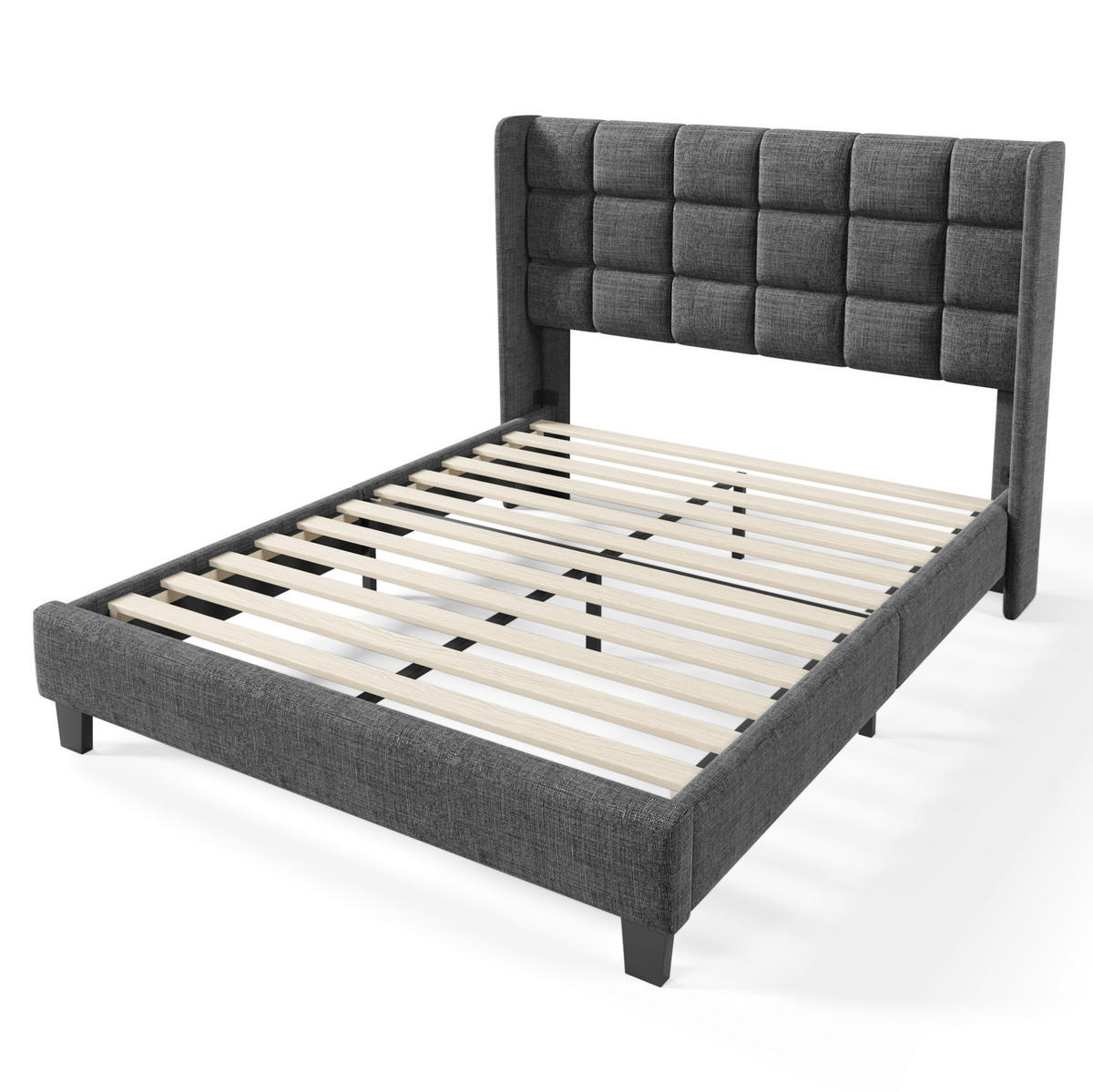 BETT mit Lattenrost 140x200 cm Leinen Grau - Grau, Metall (140/200cm) - Meubliv