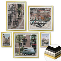 WANDBILDER 5er Set - 50x50 cm & 20x30 cm & 40x60 cm Goldrahmen - Elegante Muster auf Steinen - Goldfarben, Kunststoff (40/60cm) - ArtPrintCave
