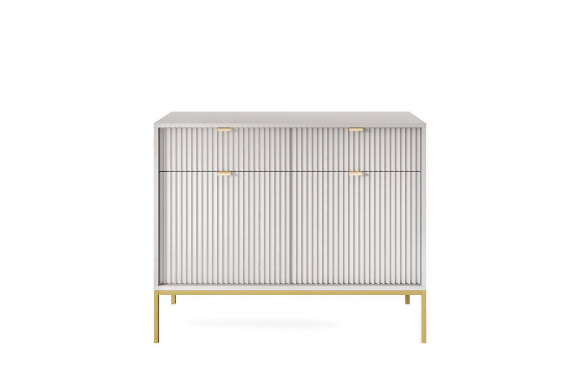 KOMMODE Kioto 104 cm in Grau mit goldenen Füßen und geriffelten Fronten - Goldfarben/Grau, Holzwerkstoff/Metall (104/83/39cm) - Ravio