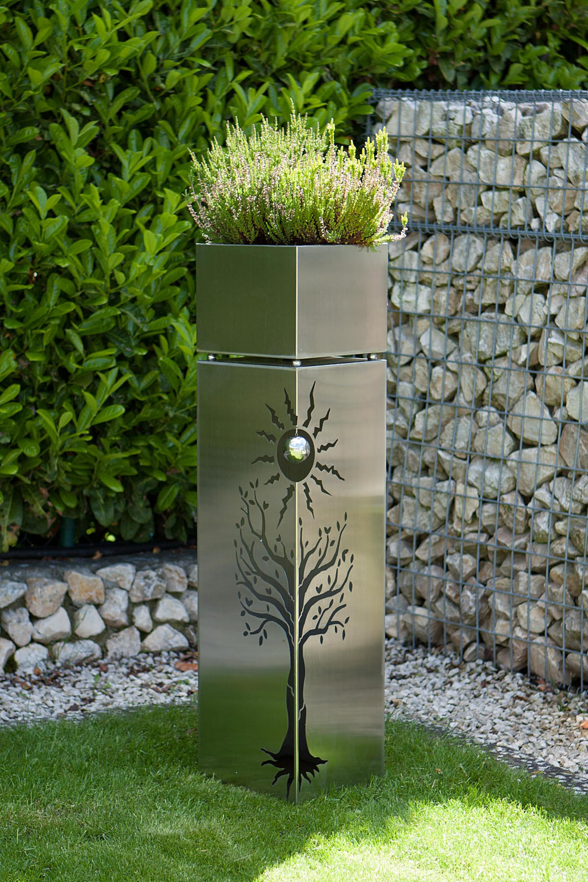 PFLANZSÄULE Linz Silber Edelstahl Pflanzkübel - Silberfarben, Metall (102cm) - DELUKE